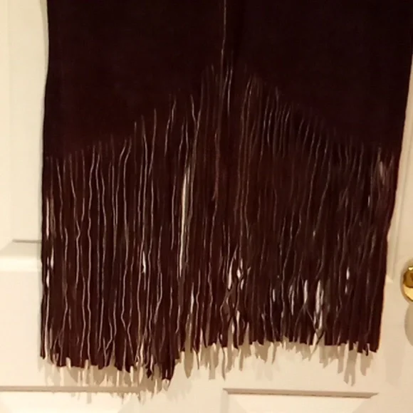 Vintage Brown Leather Hyde Fringe Vest - Picture 4 of 5